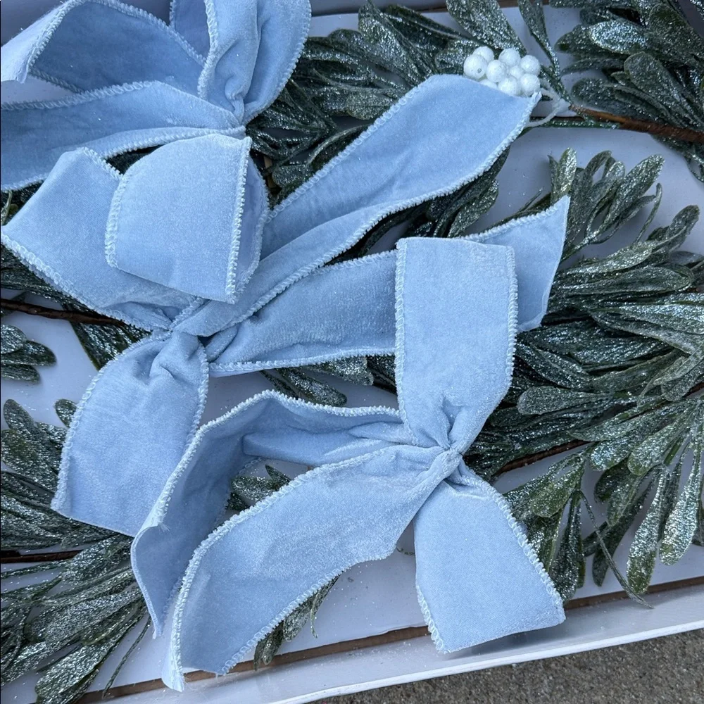 Holiday Time Frosted Blue Bow Garland - NWT
